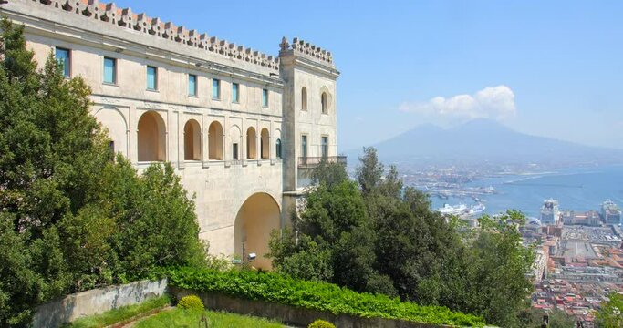 View Of Naples And Vesuvius From Certosa di San Martino In Italy - panning