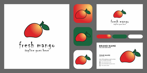 Mango in flat style. Mango vector logo. Mango icon with business card template