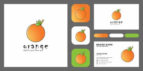 orange fruit logo vector concept with business card template