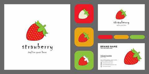Strawberry Logo Icon Design Vector with business card template