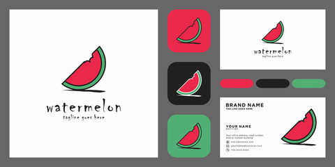 Minimalist watermelon logo design with line art style color Vector with business card template