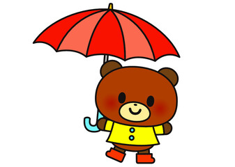 梅雨,傘,クマ,動物,雨,かわいい,６月,天気,季節,楽しい,笑顔,７月,初夏,夏,長靴,レインコート,挿絵,素材,イラスト,５月