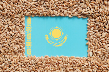 Grains of wheat and the flag of Kazakhstan, food crisis, the concept of a global hunger crisis as a...