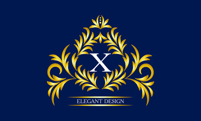 Elegant monogram for cards, invitations, menus, labels with the letter X on a dark background. Exquisite design of pages, business sign, boutiques, cafes, hotels, wedding invitations.