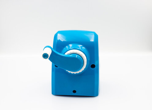 blue pencil sharpener on a white background