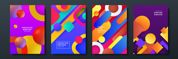 Set of minimal template in paper cut style design for branding, advertising with abstract shapes. Modern background for covers, invitations, posters, banners, flyers, placards. Vector illustration.