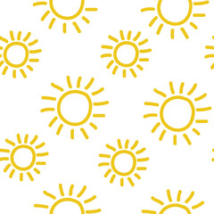 Seamless sun yellow pattern by hand sunny on white background