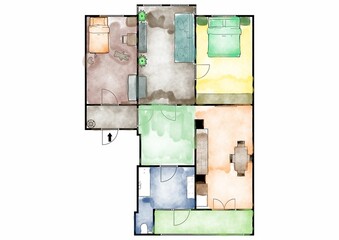 Floor plan sketch by hand. Sketch drawing of apartment flat floor plan. Floor plan sketch stock illustration. 