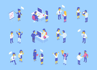 Teamwork. Isometric Business people flat vector characters
