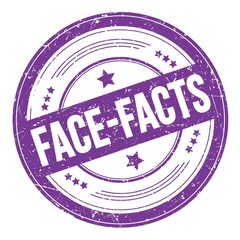 FACE-FACTS text on violet indigo round grungy stamp.