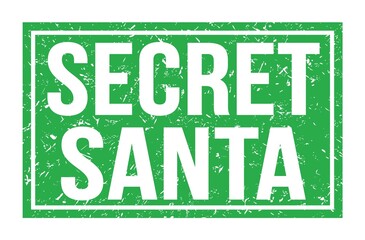 SECRET SANTA, words on green rectangle stamp sign