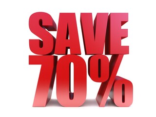 save 70%  3d text symbol. 3d rendering on white background