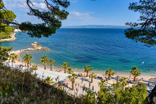 Beautiful view of the Jezinac beach at the foot of Marjan hill in Split, Croatia
