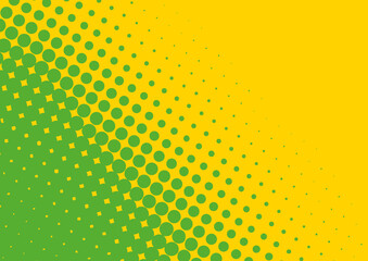 Yellow and green dotted pop art background in retro comics style, vector