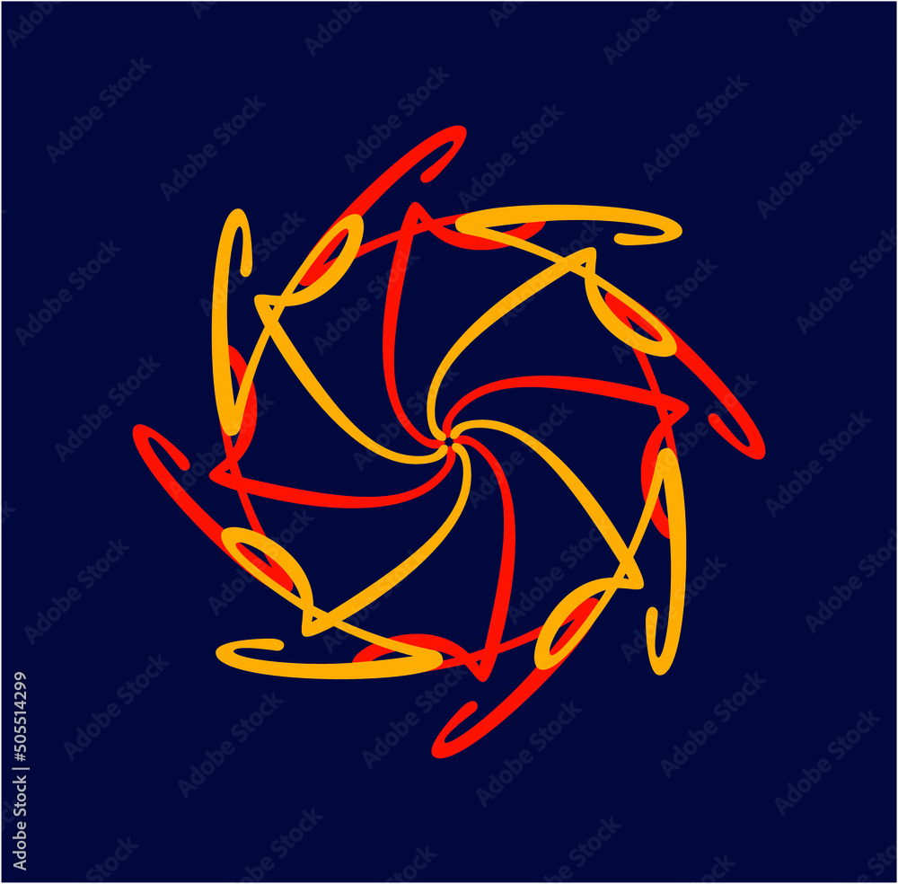 Poster vector design of r letters monogram with yellow, and red colors isolated on a blue background