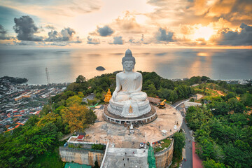 Aerial view of the Big Buddha in the evening, Phuket, Thailand