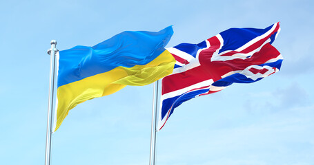 Ukraine vs United Kingdom flag waving 4k 