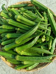 Okra or ladies fingers or bhindi or lady finger in basket