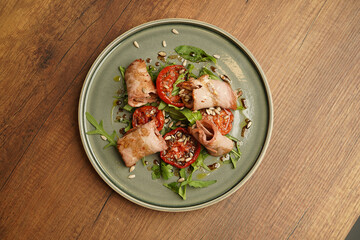 Healthy food plate with salad chicken meat