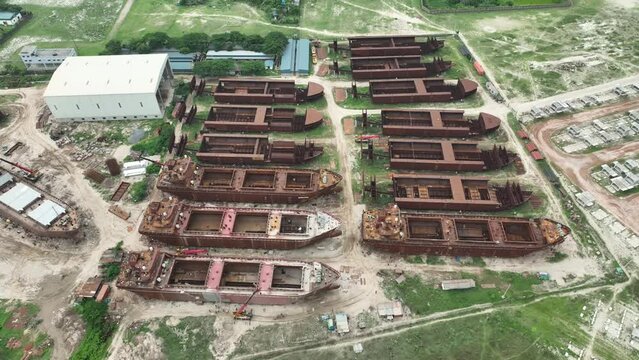 Ship industry Aerial Video Footage - Shipyard ship make in bangladesh Smooth footage