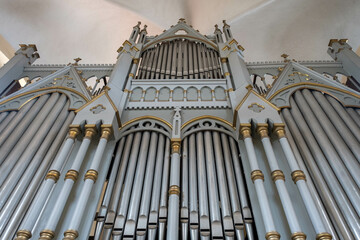 The close-up of an organ in a Latvia church