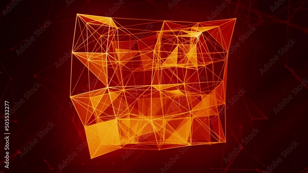 Poster beautiful abstract red polygonal surface moving in animation. motion. bright triangles creating 3d c