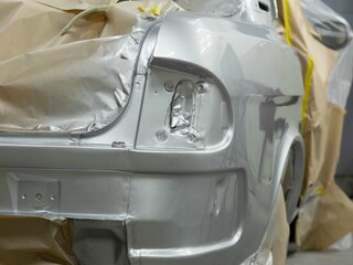 technological stage in car painting. restoration of an old car. restoration of paintwork