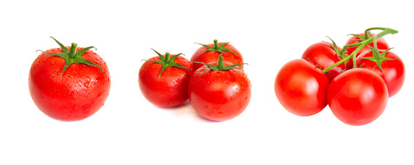 Collection of red tasty tomatoes isolated on white background