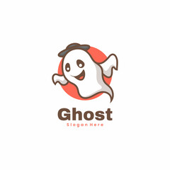 Vector Logo Illustration Ghost Mascot Cartoon Style.