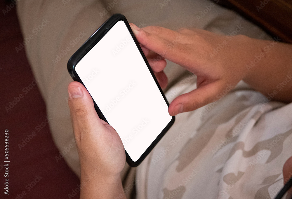 Poster man using a mobile phone with an empty screen