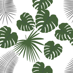 Fototapeta na wymiar Tropical green seamless background palm leaves. Natural beauty. Spring decoration. Elegant decoration. Cute floral print. Seamless floral pattern.