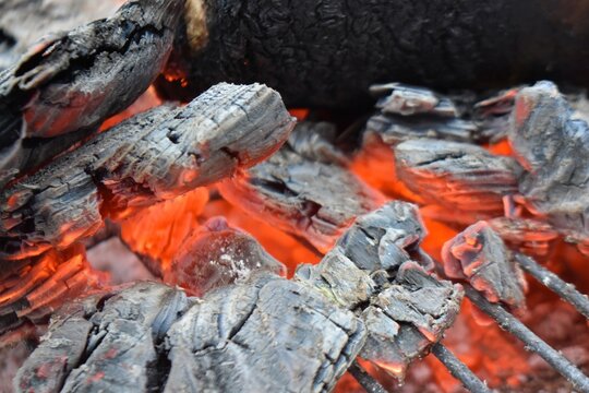 Glowing embers of a fire