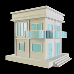 White House, modern style, 2-floor model. Architecture Made from paper, low poly perspective 3d rendering. Blue windows and doors.	