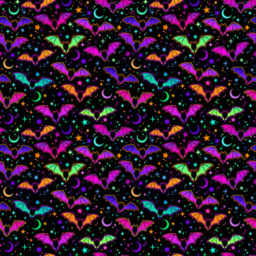 jpg seamless pattern of multicolored bright bats