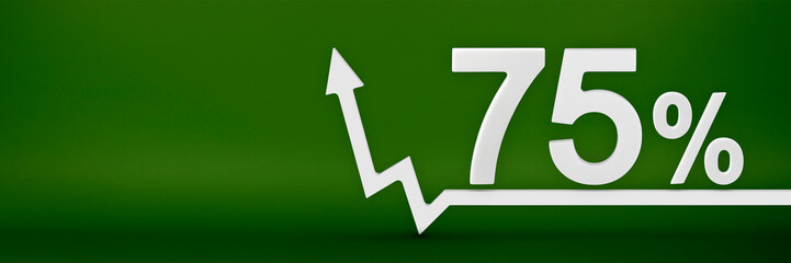 75 percent. The arrow on the graph points up. Rising prices, inflation, increase in income, increase in interest rates, taxes. 3d banner, seventy five percent sign discount on a green background.