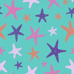 Fototapeta na wymiar Seamless vector pattern with sketch of starfish. Sea seamless vector pattern. Decoration print for wrapping, wallpaper, fabric.