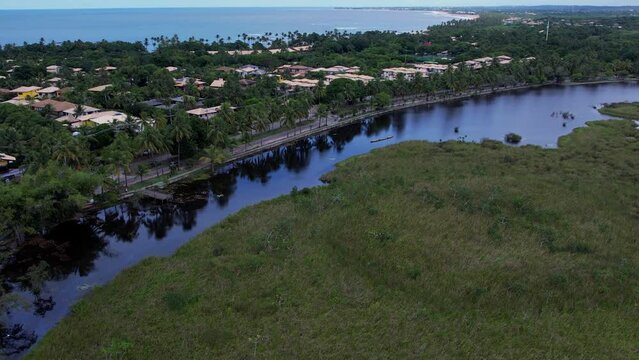 Aerial view of Praia do Forte and Timeantube Lagoon - Mata de S&atilde;o Jo&atilde;o, Bahia, Brazil