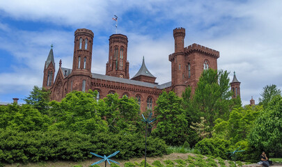 The Smithsonian Castle seen from the Enid A. Haupt Garden in Washington, DC.