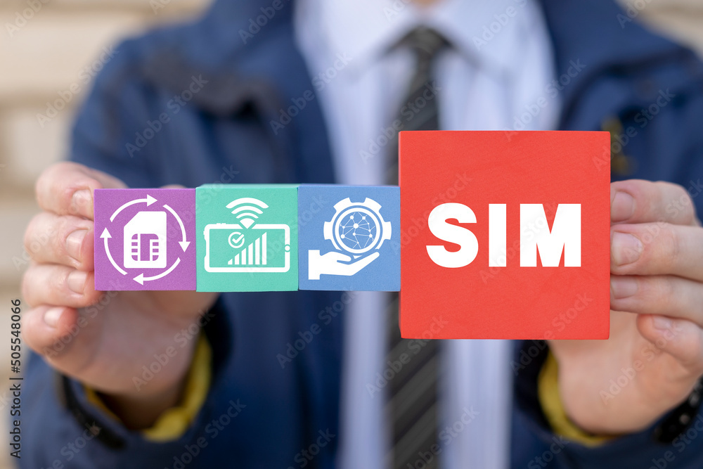 Poster sim card telecommunication technologies concept. esim embedded sim new mobile communication technolo