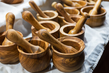 Wooden mortar traditional kitchen item