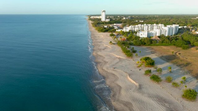 4K camera drone view of Playa Blanca in Rio Hato, Panama.
