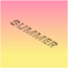 word SUMMER in 3d isometric perspective in deep hole, in yellow and pink gradient. colorful 90's retro