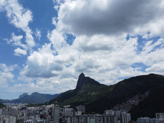 Botafogo neighborhood, buildings, city, mountain, Cristo, Corcovado Hill, favela, in the afternoon