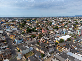Slum favela-style community city on the outskirts of Vitoria, Cariacica, Espirito Santo - aerial...