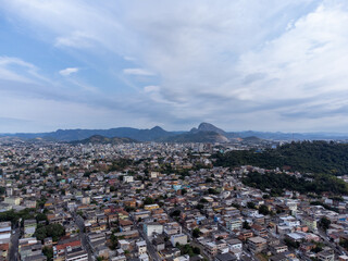 Slum favela-style community city on the outskirts of Vitoria, Cariacica, Espirito Santo - aerial...