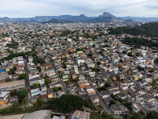 Slum favela-style community city on the outskirts of Vitoria, Cariacica, Espirito Santo - aerial...