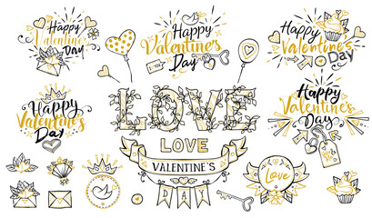 Valentines day elements set with typographic text, hearts, ribbons, banners and other decorations. Best for invitations, decorations design and many more