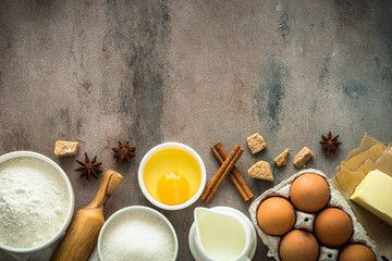 Ingredients for cooking baking. Top view.