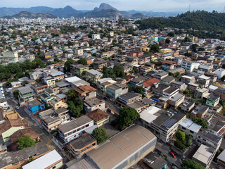 Slum favela-style community city on the outskirts of Vitoria, Cariacica, Espirito Santo - aerial...