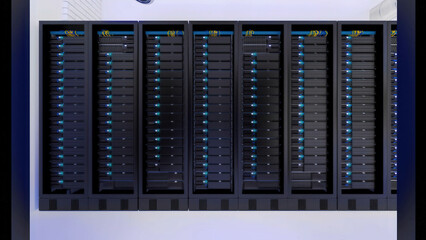 Front view of computer racks in the server room - data protection, rendering, computer power